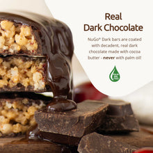 Load image into Gallery viewer, Dark chocolate bars with a focus on NuGo Dark chocolate, highlighting palm oil free.