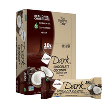 Load image into Gallery viewer, Nugo Dark Chocolate Coconut Protein Bar packaging on a white background
