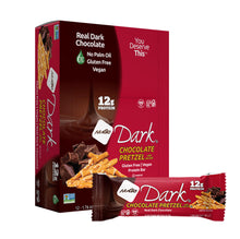 Load image into Gallery viewer, NuGoDark Chocolate Pretzel protein bar packaging on a white background
