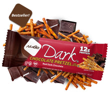 Load image into Gallery viewer, NuGo Dark Chocolate Pretzel bar on a white background
